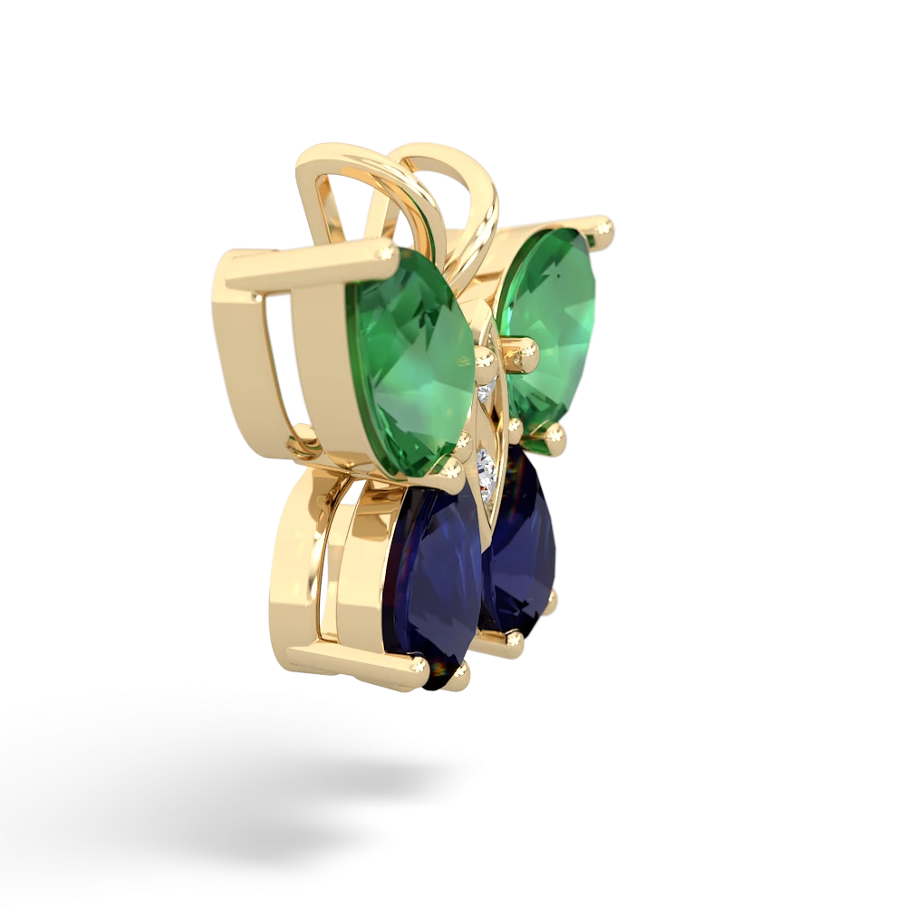 Lab Emerald Butterfly 14K Yellow Gold pendant P2215