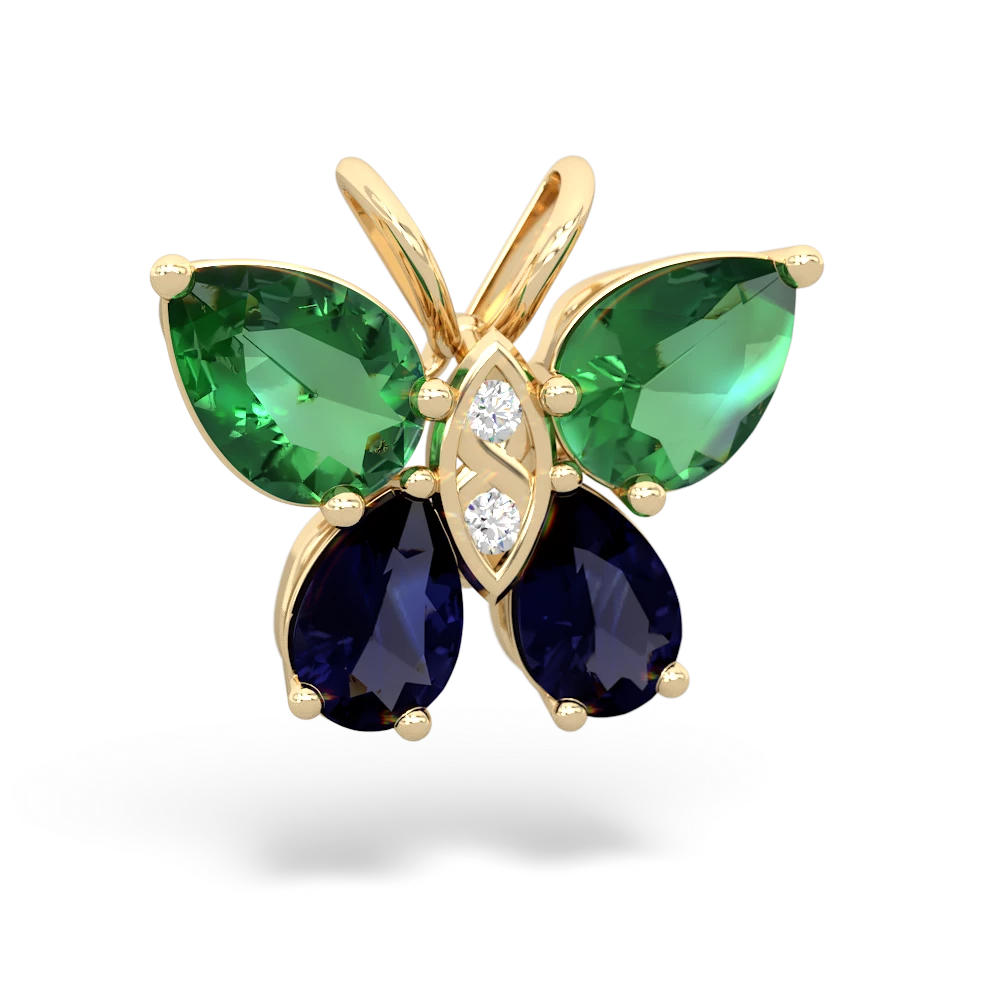 Lab Emerald Butterfly 14K Yellow Gold pendant P2215