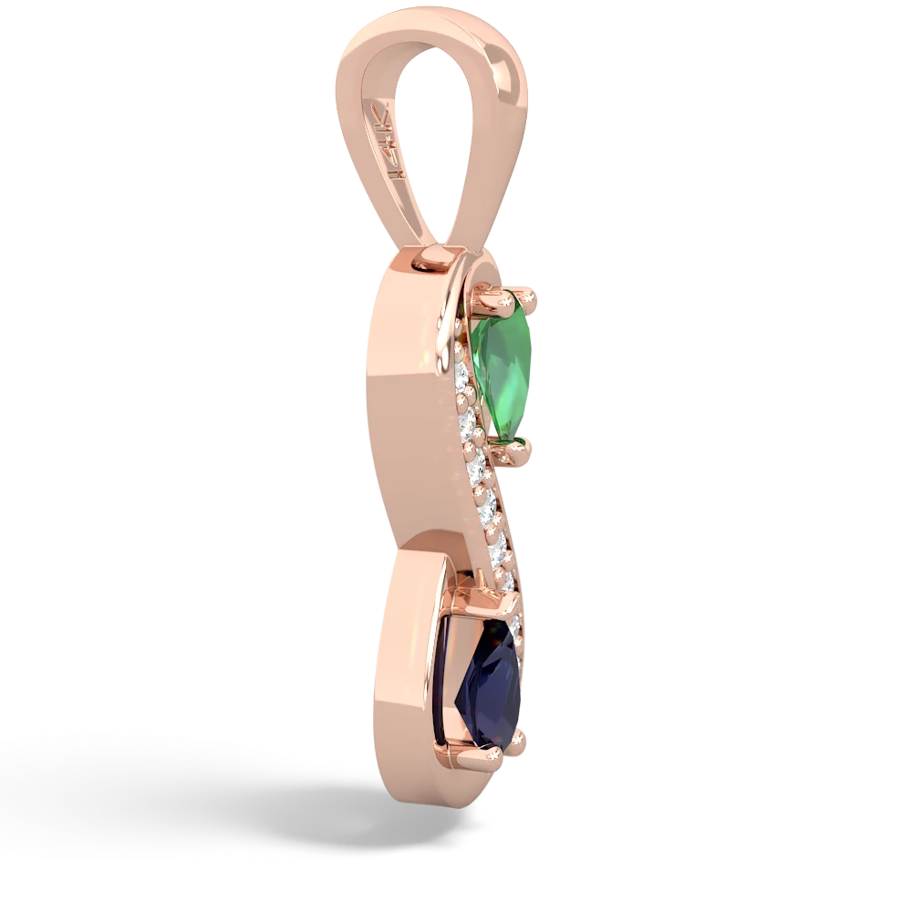 Lab Emerald Diamond Infinity 14K Rose Gold pendant P5390