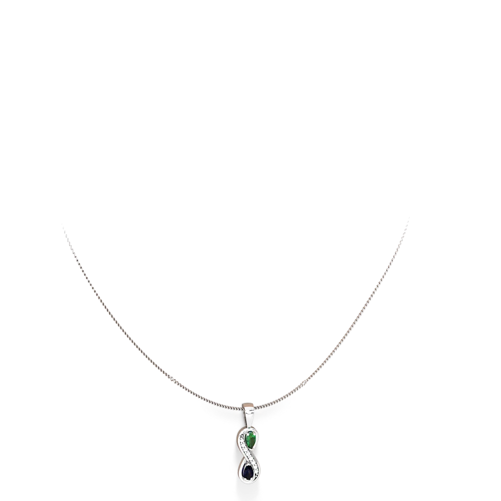 Lab Emerald Diamond Infinity 14K White Gold pendant P5390