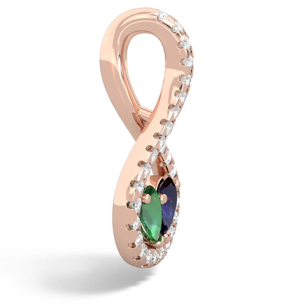 Lab Emerald Pave Twist 'One Heart' 14K Rose Gold pendant P5360