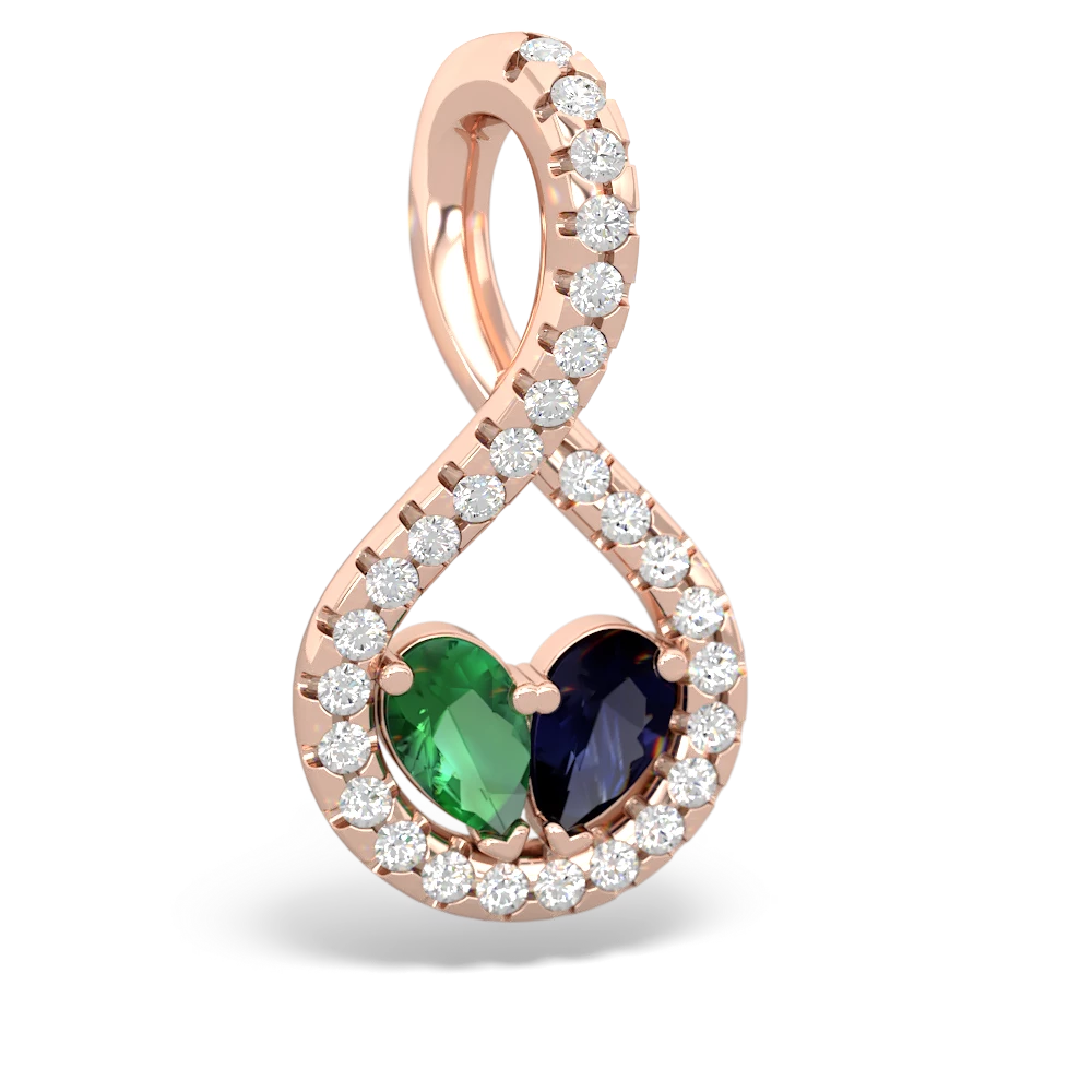 Lab Emerald Pave Twist 'One Heart' 14K Rose Gold pendant P5360