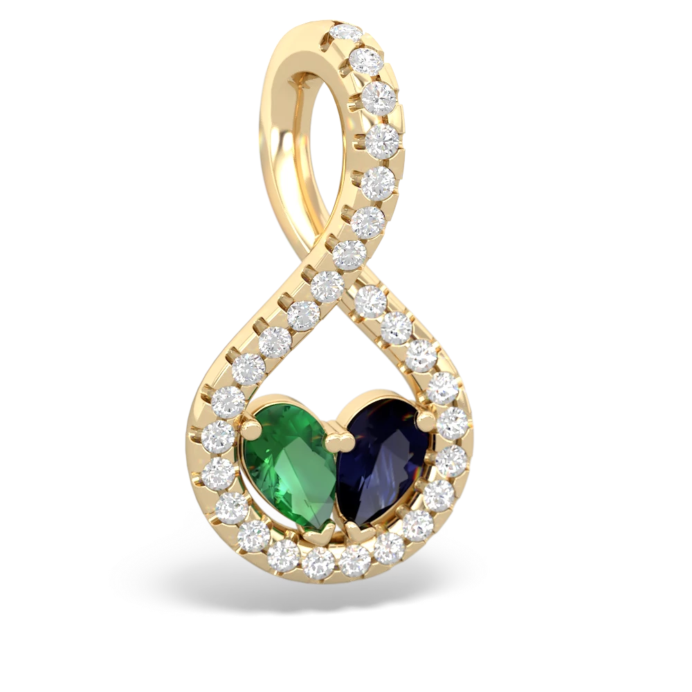 Lab Emerald Pave Twist 'One Heart' 14K Yellow Gold pendant P5360