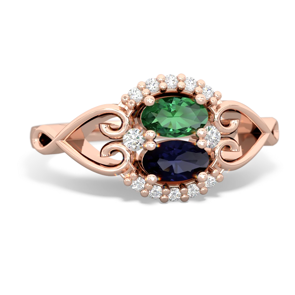 Lab Emerald Love Nest 14K Rose Gold ring R5860