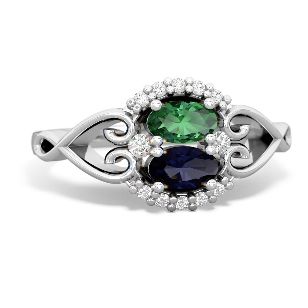 Lab Emerald Love Nest 14K White Gold ring R5860