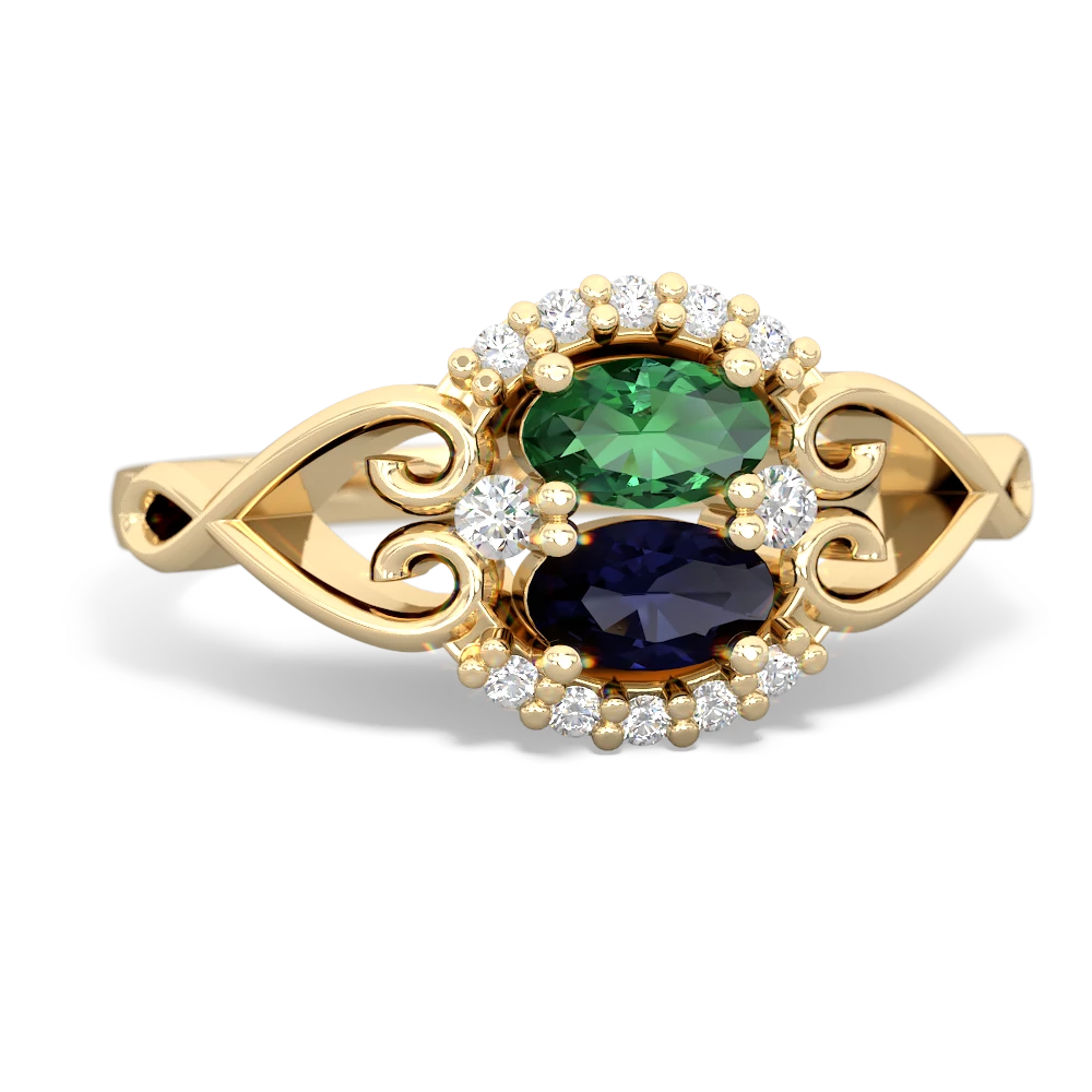 Lab Emerald Love Nest 14K Yellow Gold ring R5860