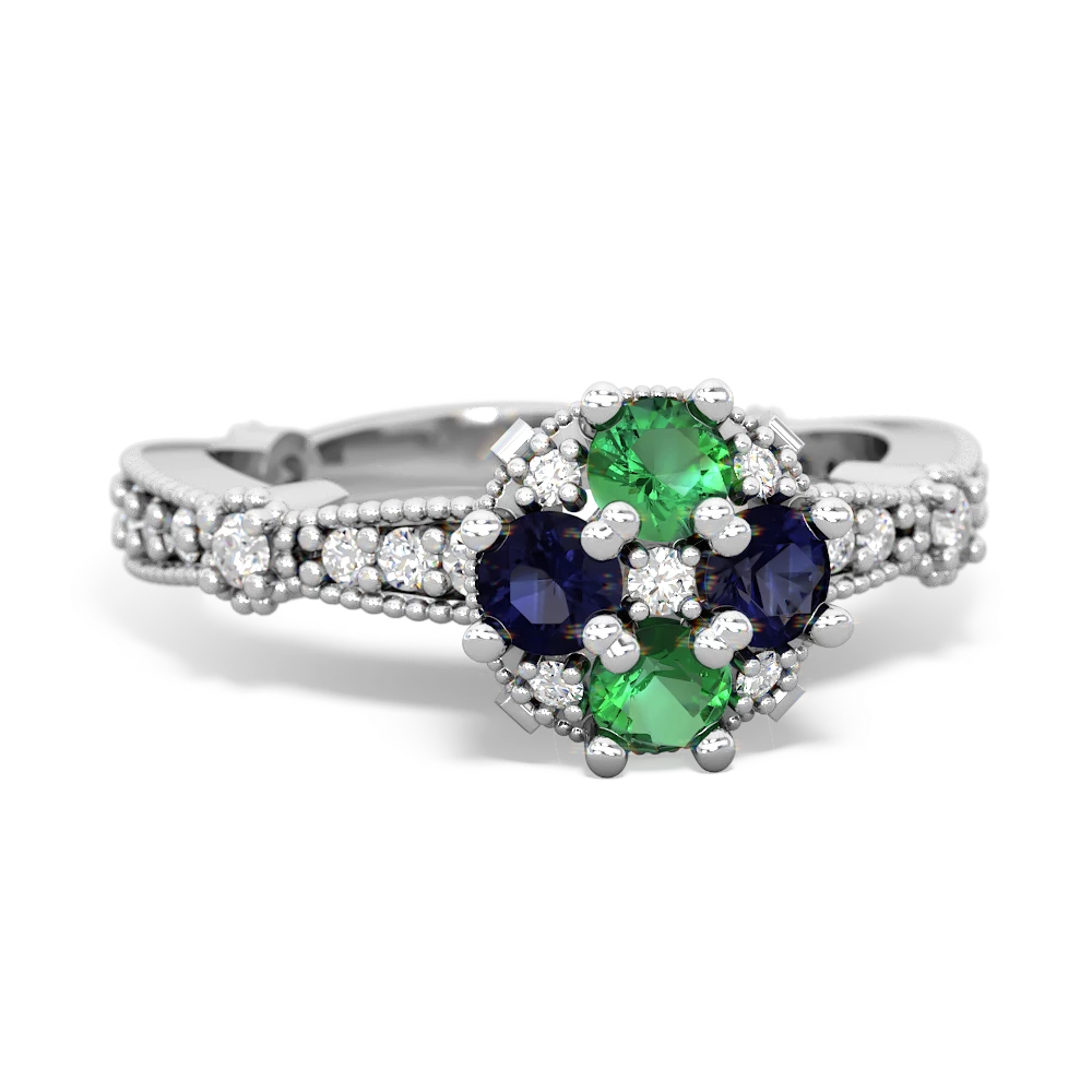 Lab Emerald Sparkling Tiara Cluster 14K White Gold ring R26293RD