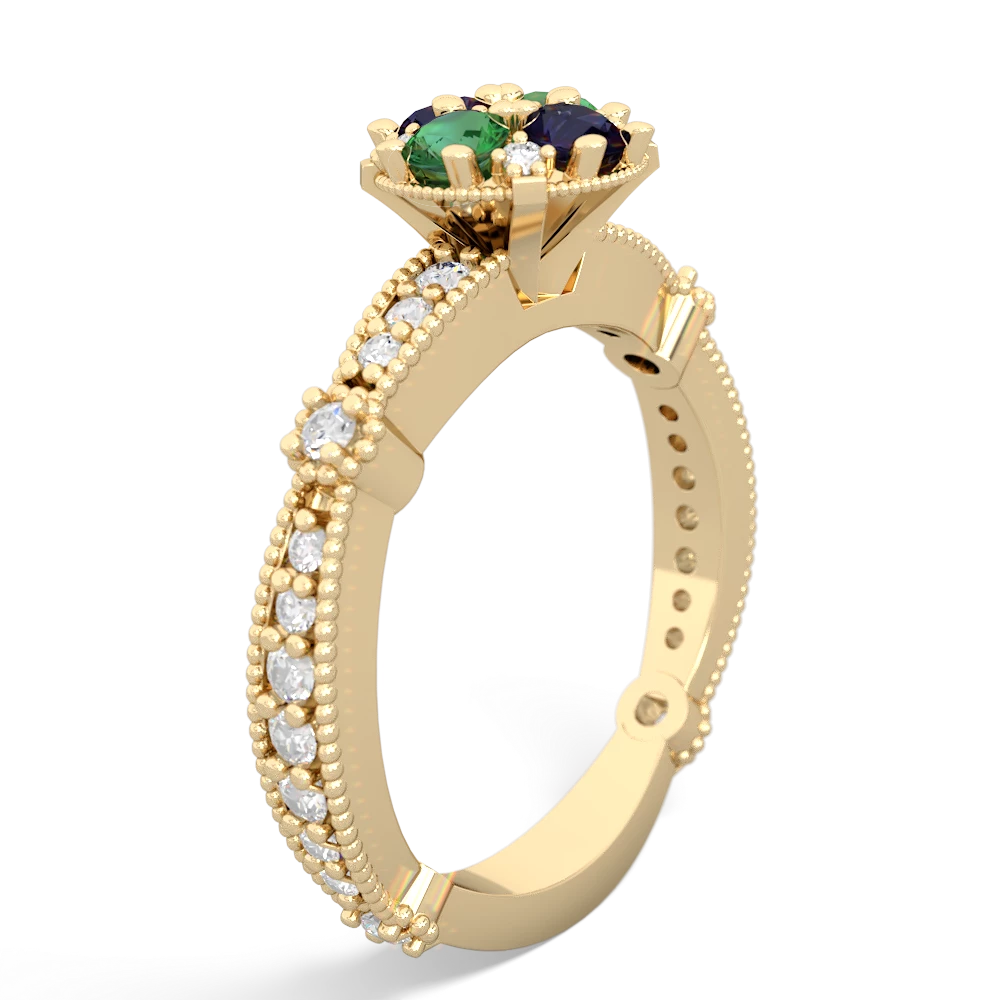 Lab Emerald Sparkling Tiara Cluster 14K Yellow Gold ring R26293RD