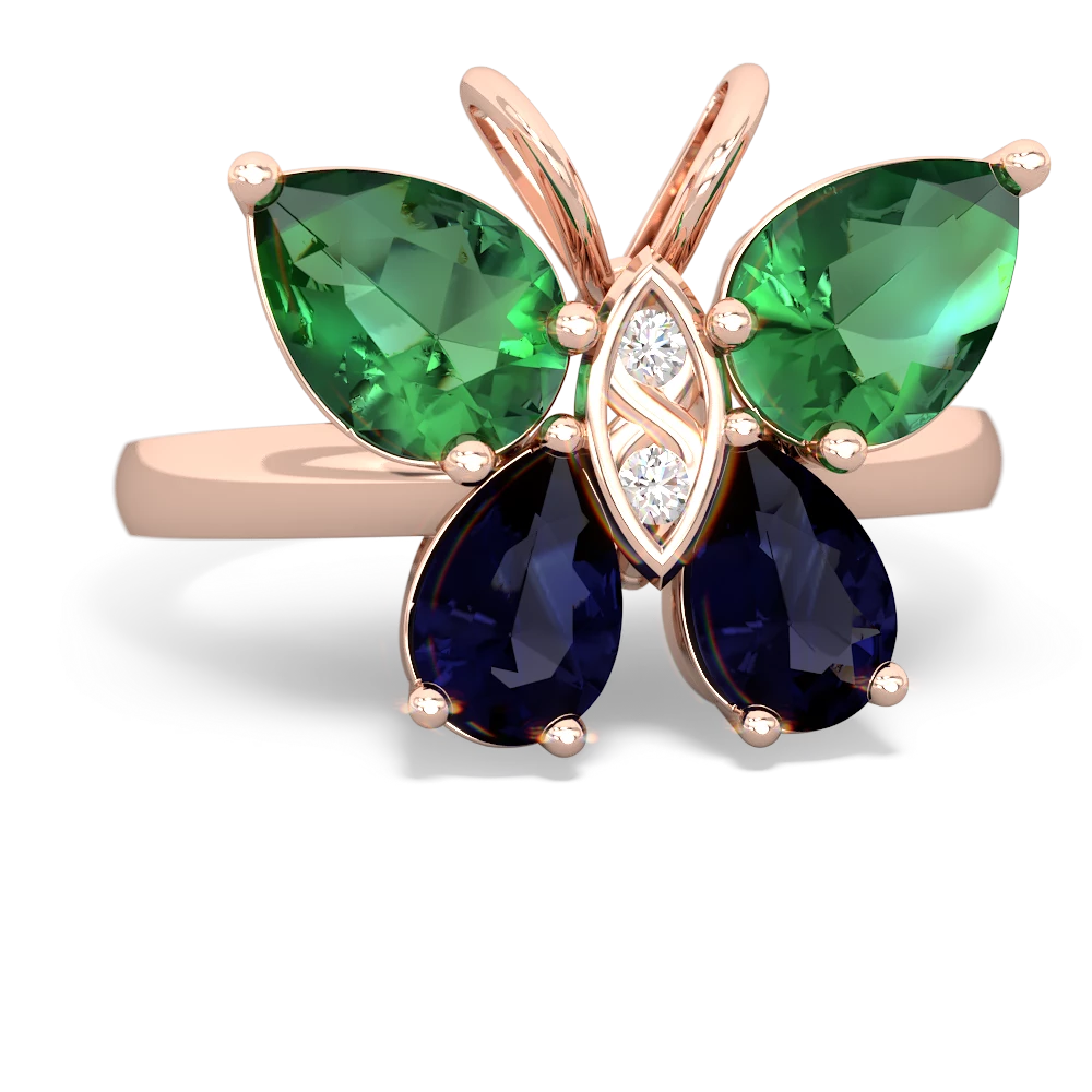 Lab Emerald Butterfly 14K Rose Gold ring R2215