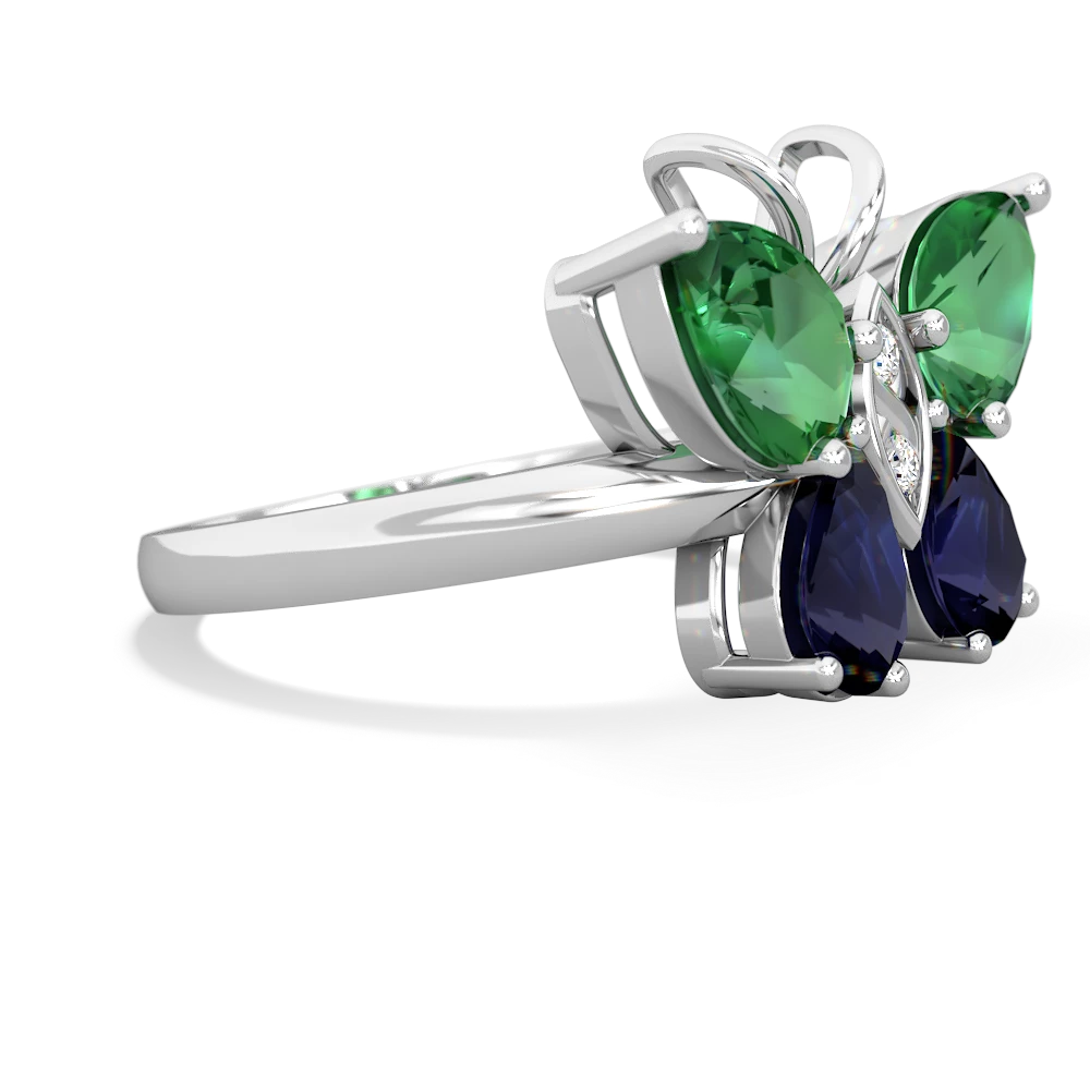 Lab Emerald Butterfly 14K White Gold ring R2215