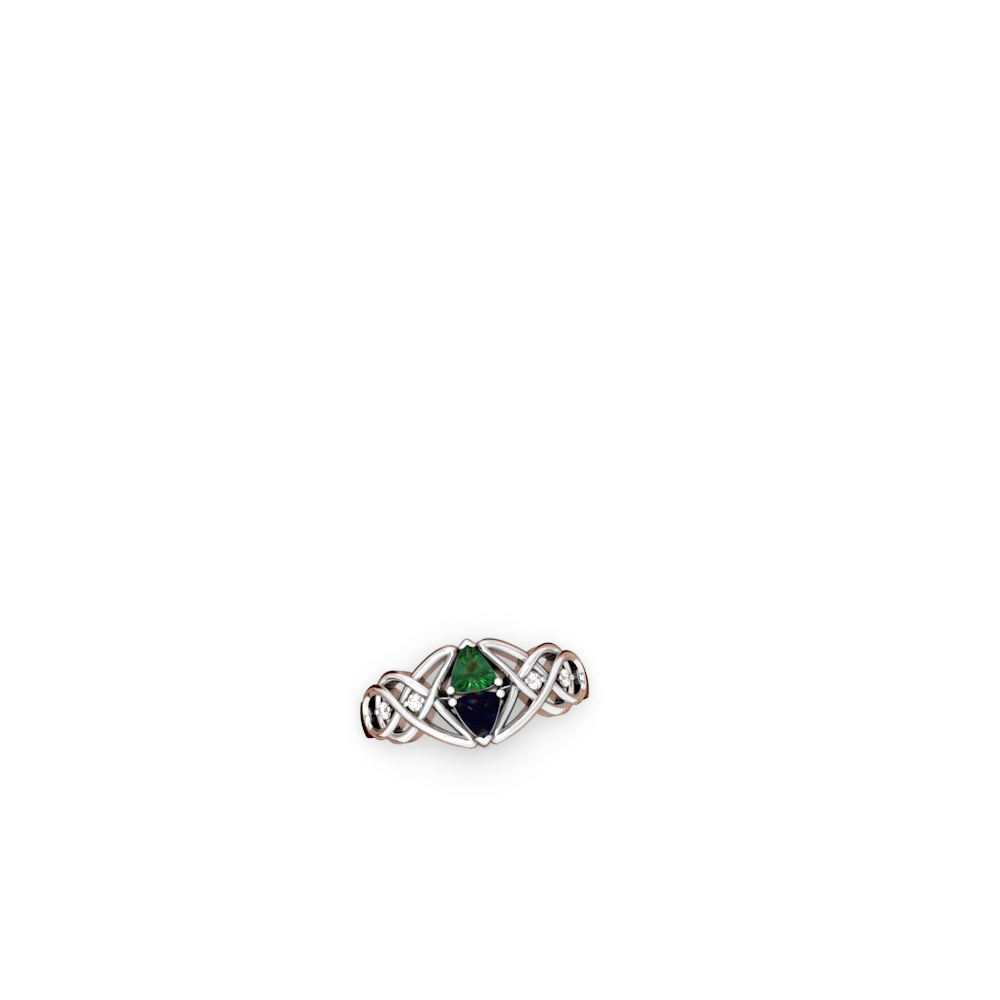 Lab Emerald Keepsake Celtic Knot 14K White Gold ring R5300