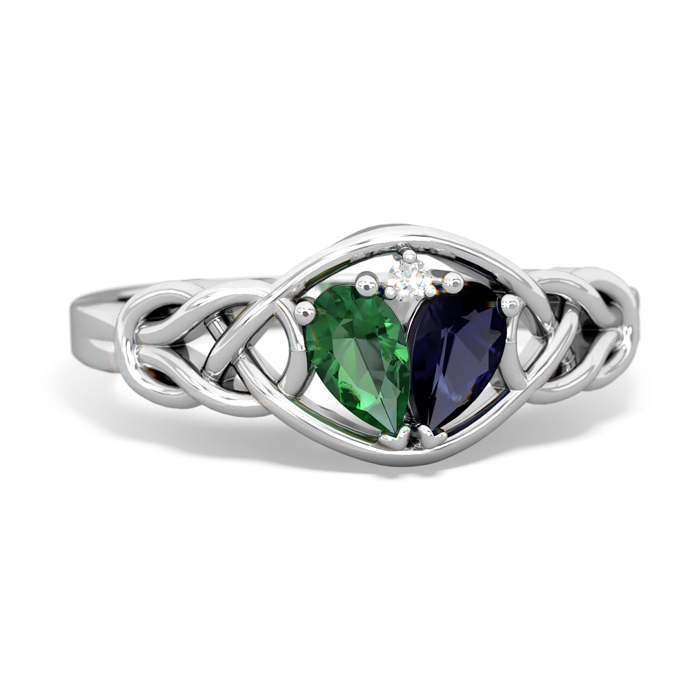 Lab Emerald Celtic Love Knot 14K White Gold ring R5420