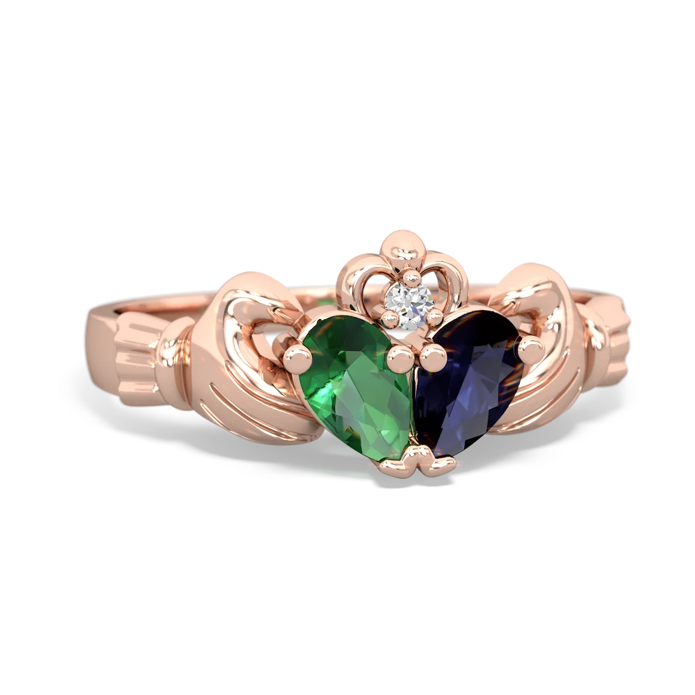 Lab Emerald 'Our Heart' Claddagh 14K Rose Gold ring R2388