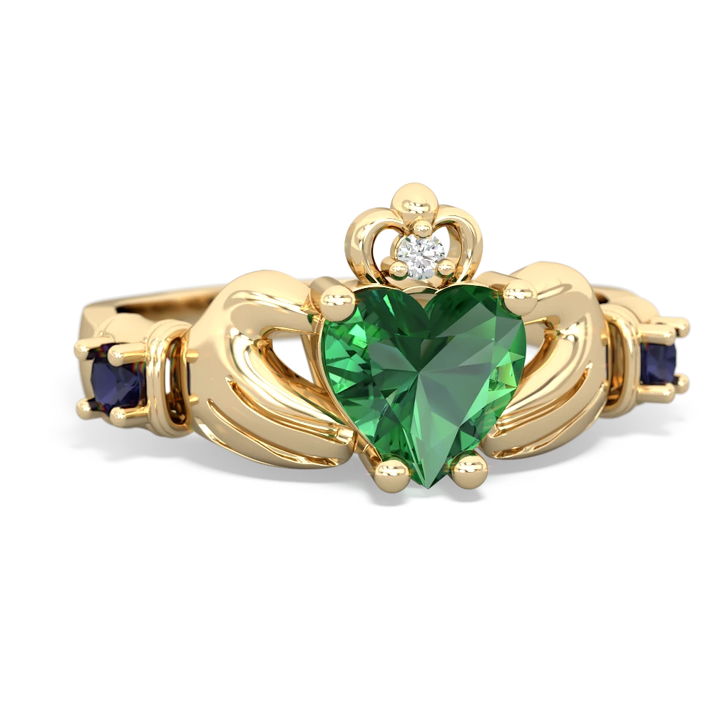 Lab Emerald Claddagh Keepsake 14K Yellow Gold ring R5245