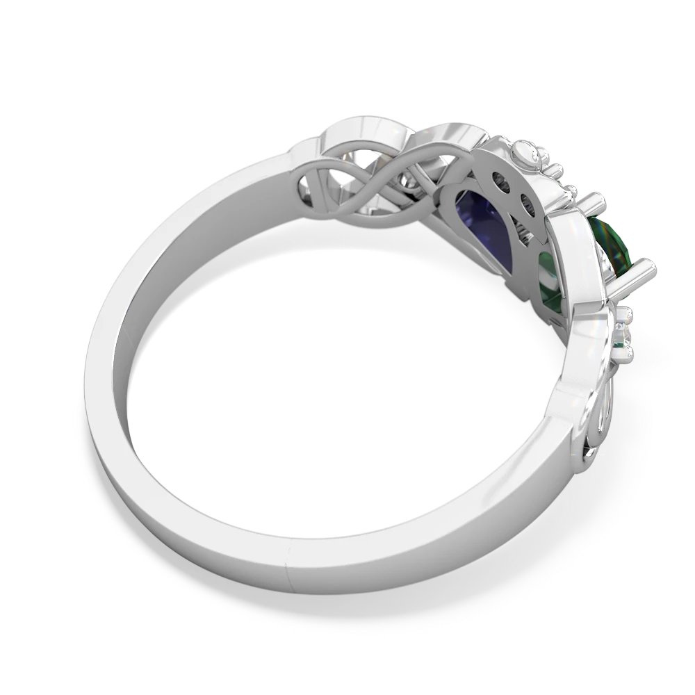 Lab Emerald 'One Heart' Celtic Knot Claddagh 14K White Gold ring R5322