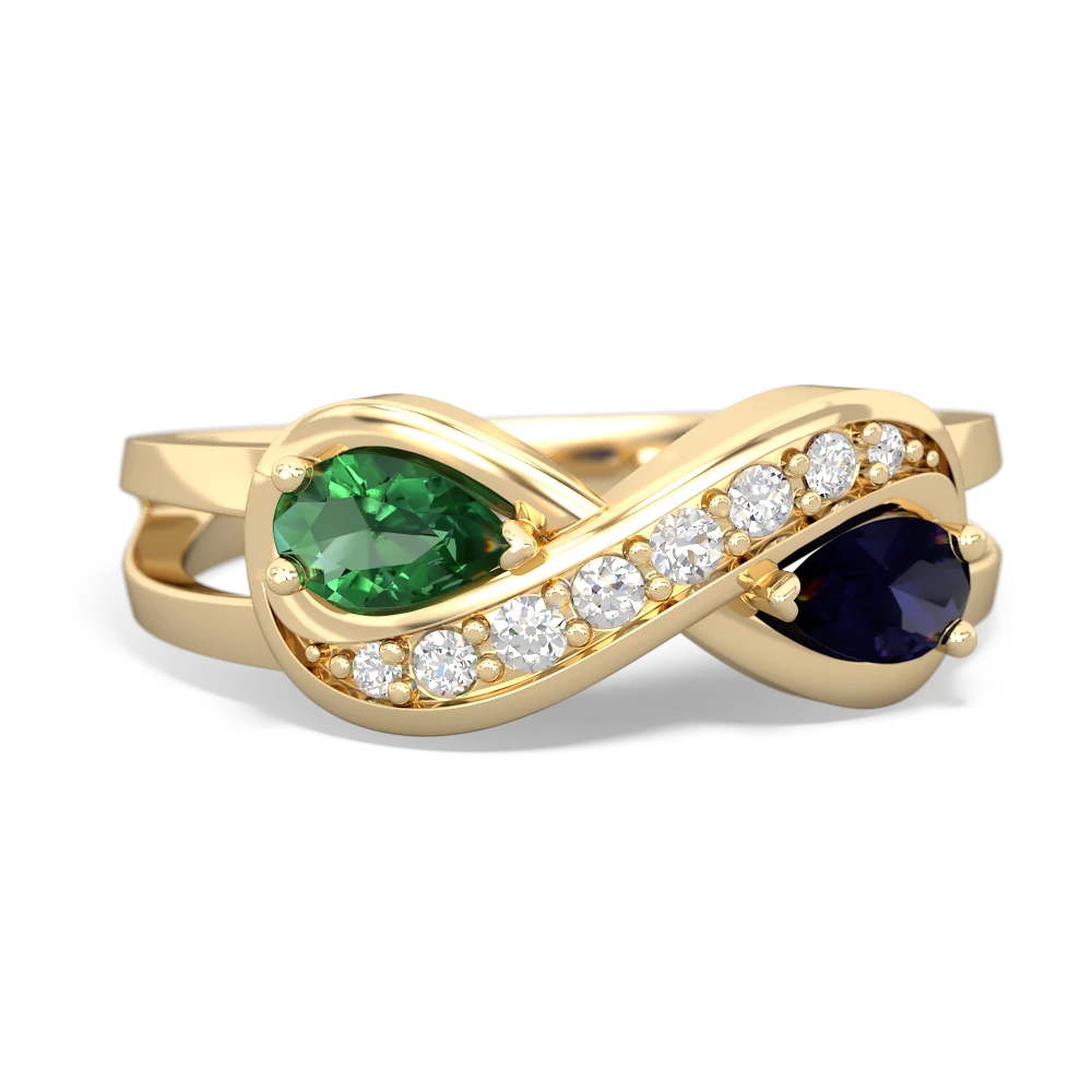 Lab Emerald Diamond Infinity 14K Yellow Gold ring R5390