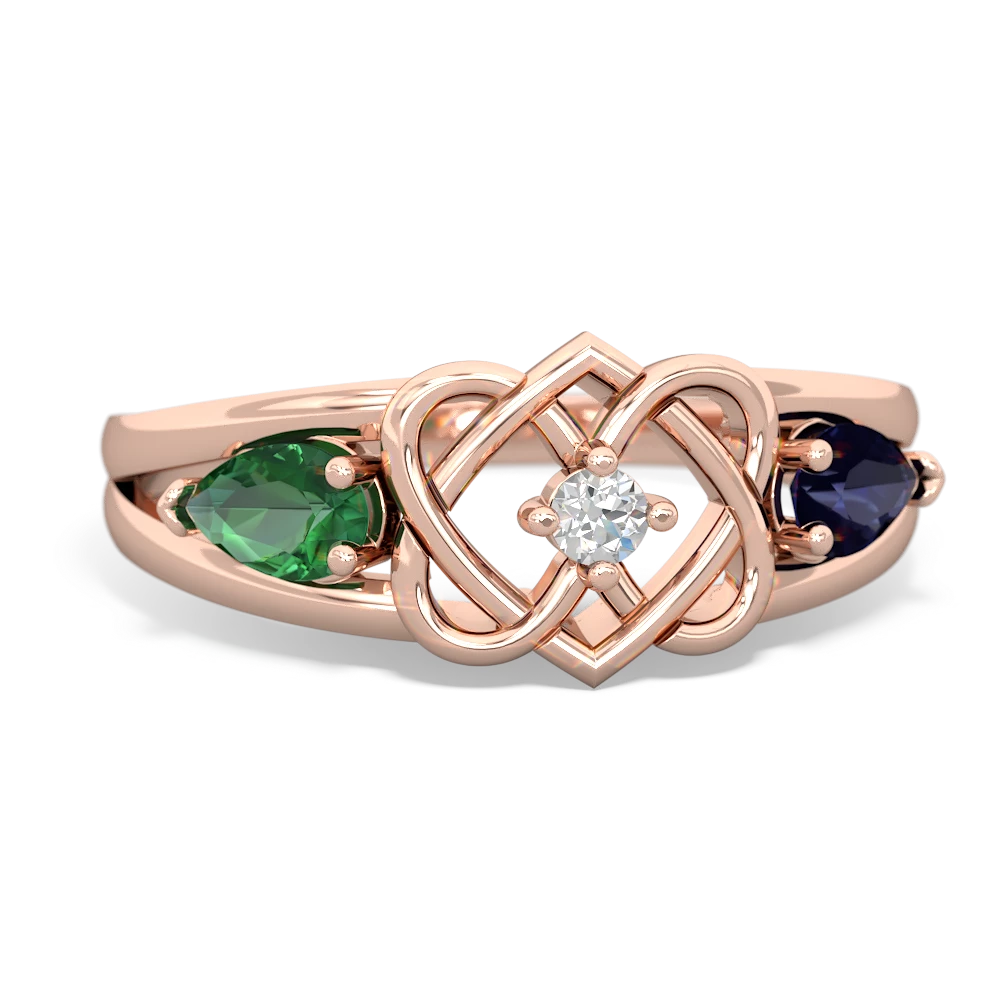 Lab Emerald Hearts Intertwined 14K Rose Gold ring R5880