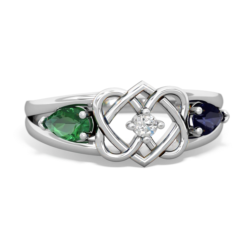 Lab Emerald Hearts Intertwined 14K White Gold ring R5880