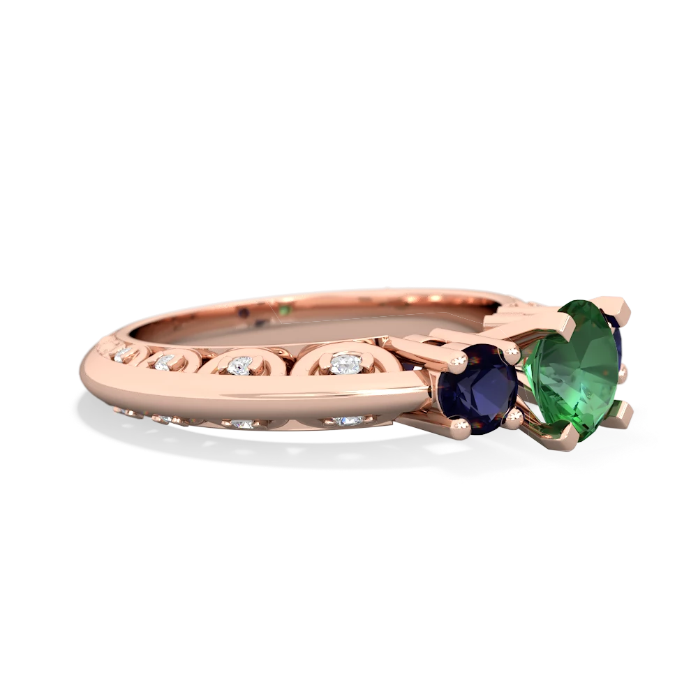 Lab Emerald Art Deco Eternal Embrace Engagement 14K Rose Gold ring C2003