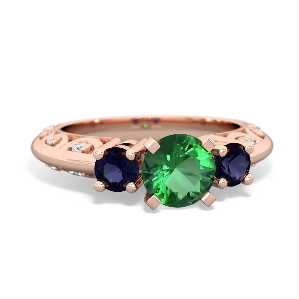 Lab Emerald Art Deco Eternal Embrace Engagement 14K Rose Gold ring C2003