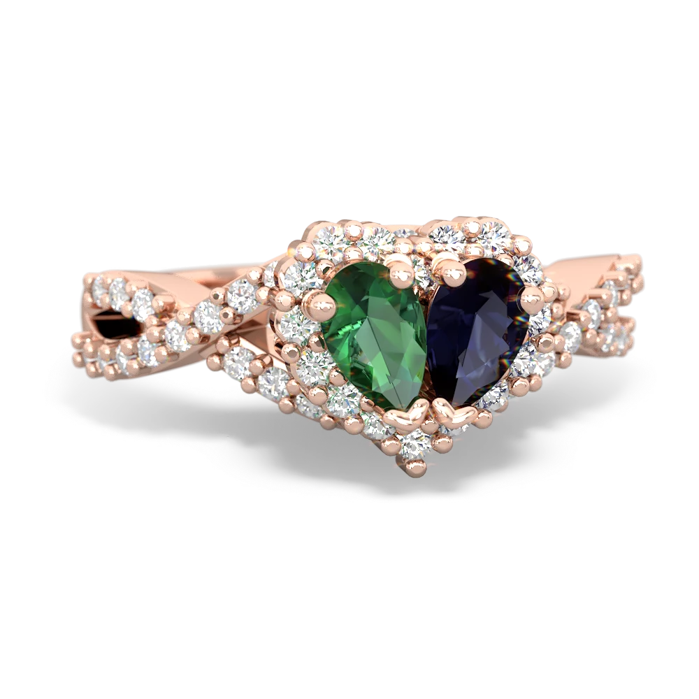 Lab Emerald Diamond Twist 'One Heart' 14K Rose Gold ring R2640HRT