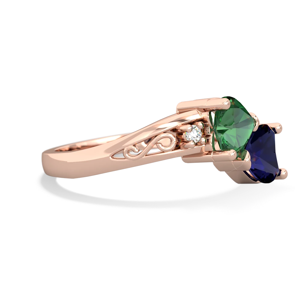 Lab Emerald Snuggling Hearts 14K Rose Gold ring R2178