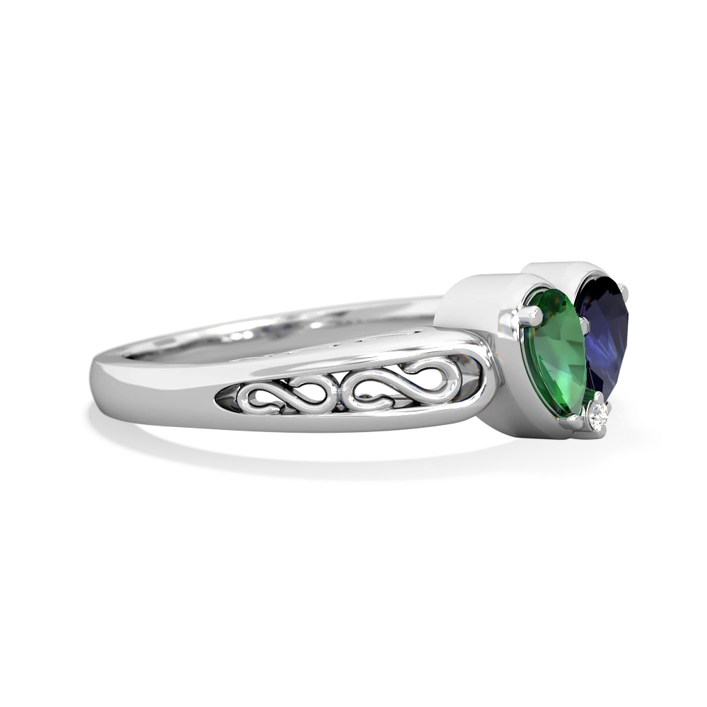 Lab Emerald Filligree 'One Heart' 14K White Gold ring R5070