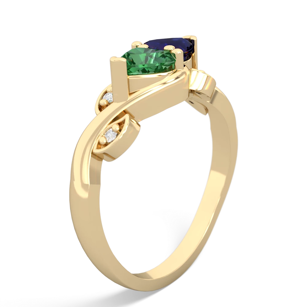 Lab Emerald Floral Elegance 14K Yellow Gold ring R5790