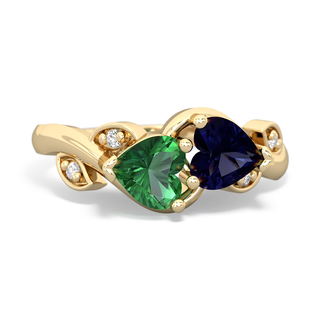 Lab Emerald Floral Elegance 14K Yellow Gold ring R5790