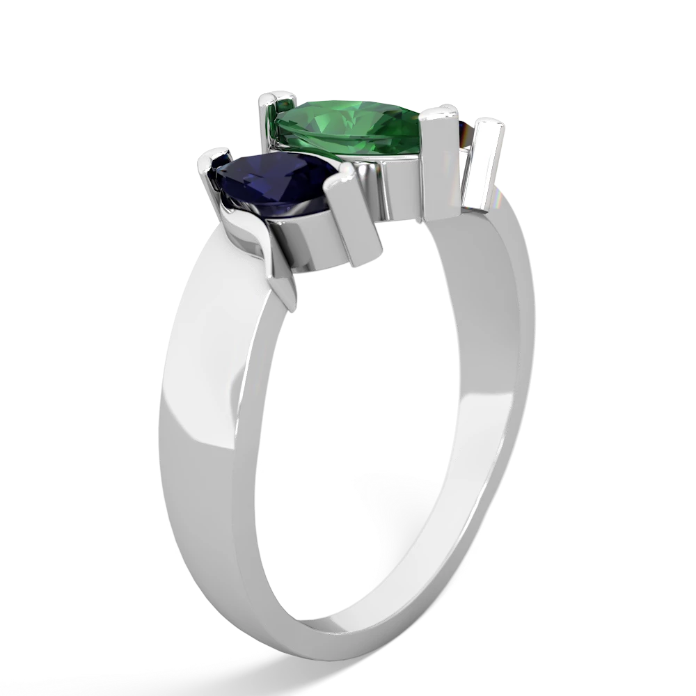 Lab Emerald Three Peeks 14K White Gold ring R2433