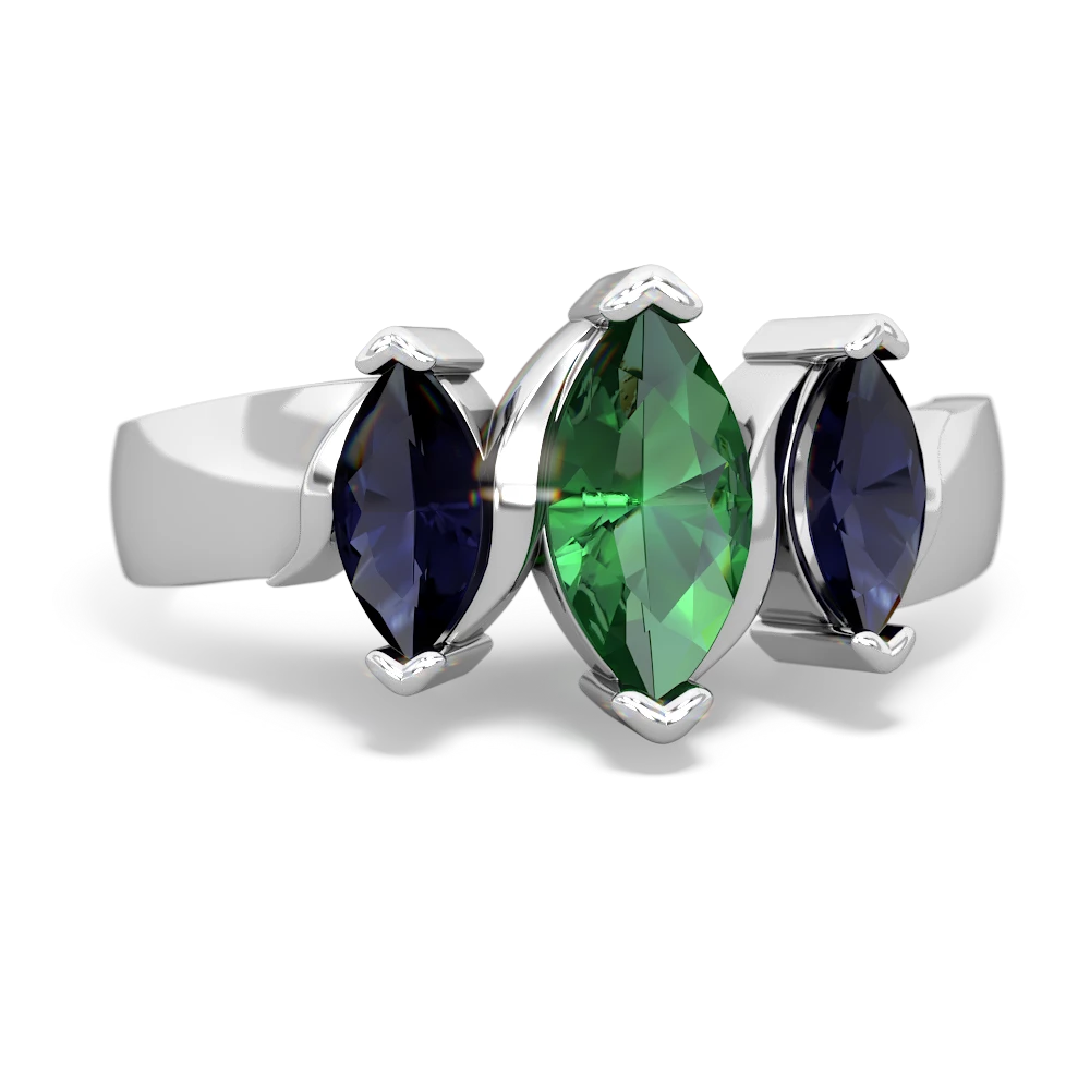 Lab Emerald Three Peeks 14K White Gold ring R2433