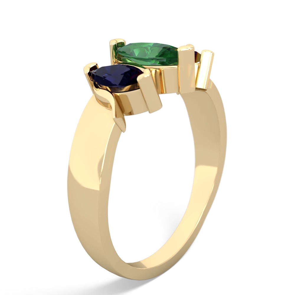 Lab Emerald Three Peeks 14K Yellow Gold ring R2433