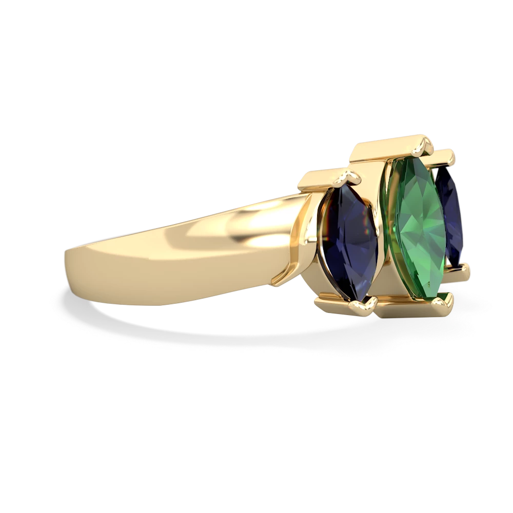 Lab Emerald Three Peeks 14K Yellow Gold ring R2433