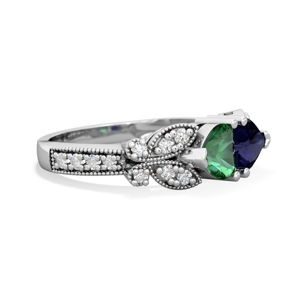 Lab Emerald Diamond Butterflies 14K White Gold ring R5601