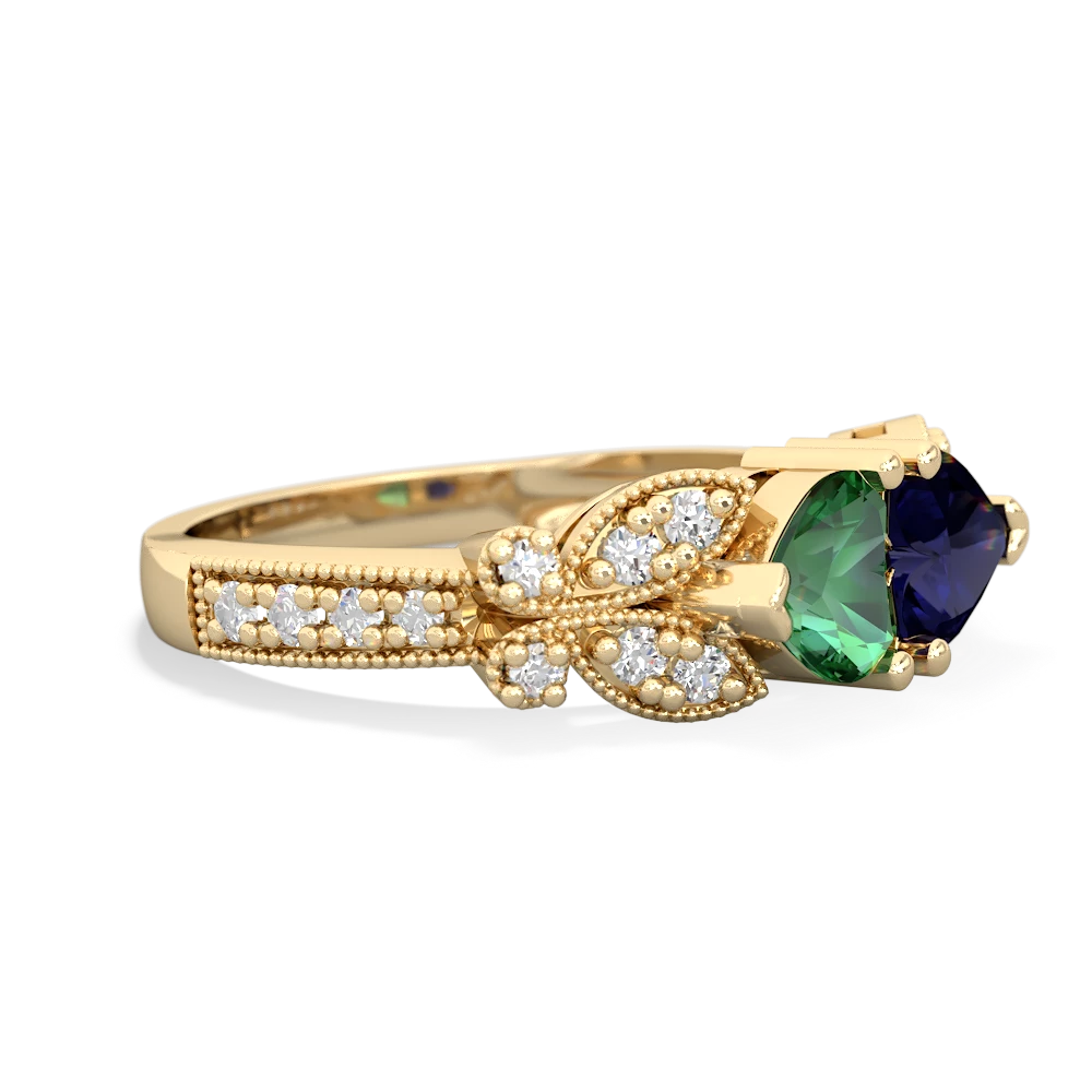 Lab Emerald Diamond Butterflies 14K Yellow Gold ring R5601