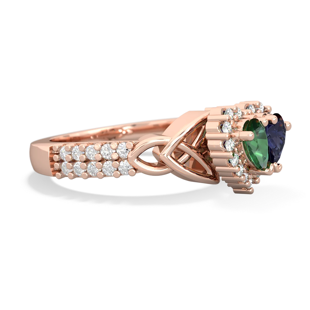 Lab Emerald Celtic Knot Two Hearts As One 14K Rose Gold ring R2644HRT