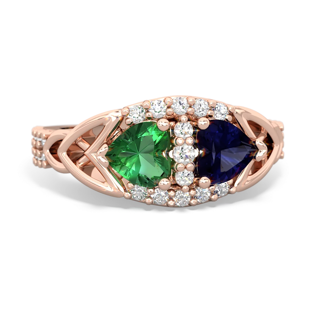 Lab Emerald Sparkling Celtic Knot 14K Rose Gold ring R2645