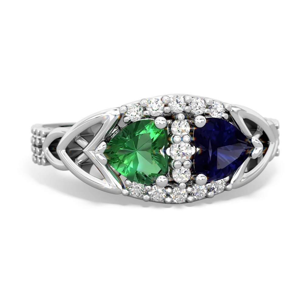 Lab Emerald Sparkling Celtic Knot 14K White Gold ring R2645