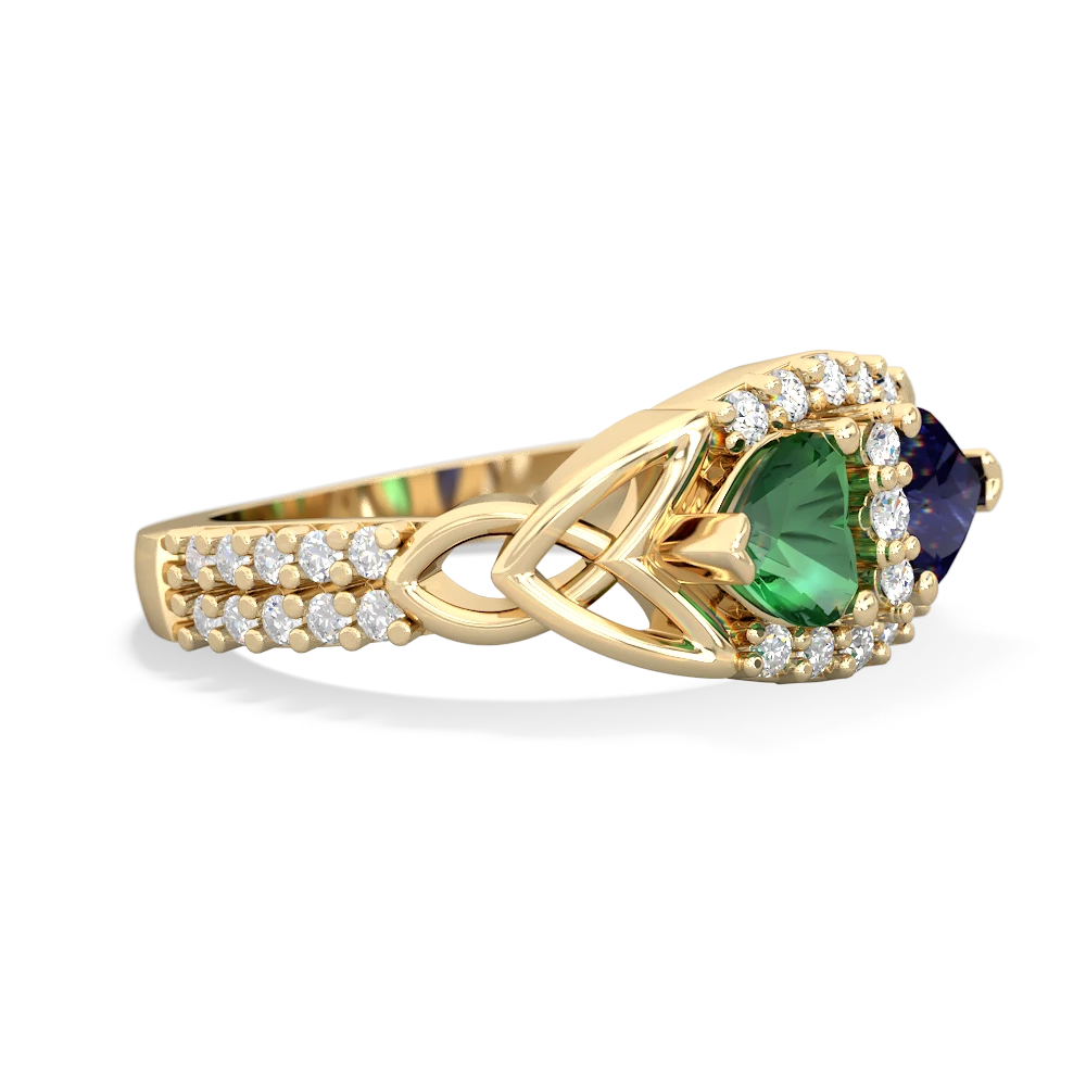 Lab Emerald Sparkling Celtic Knot 14K Yellow Gold ring R2645