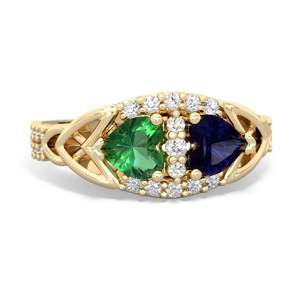 Lab Emerald Sparkling Celtic Knot 14K Yellow Gold ring R2645