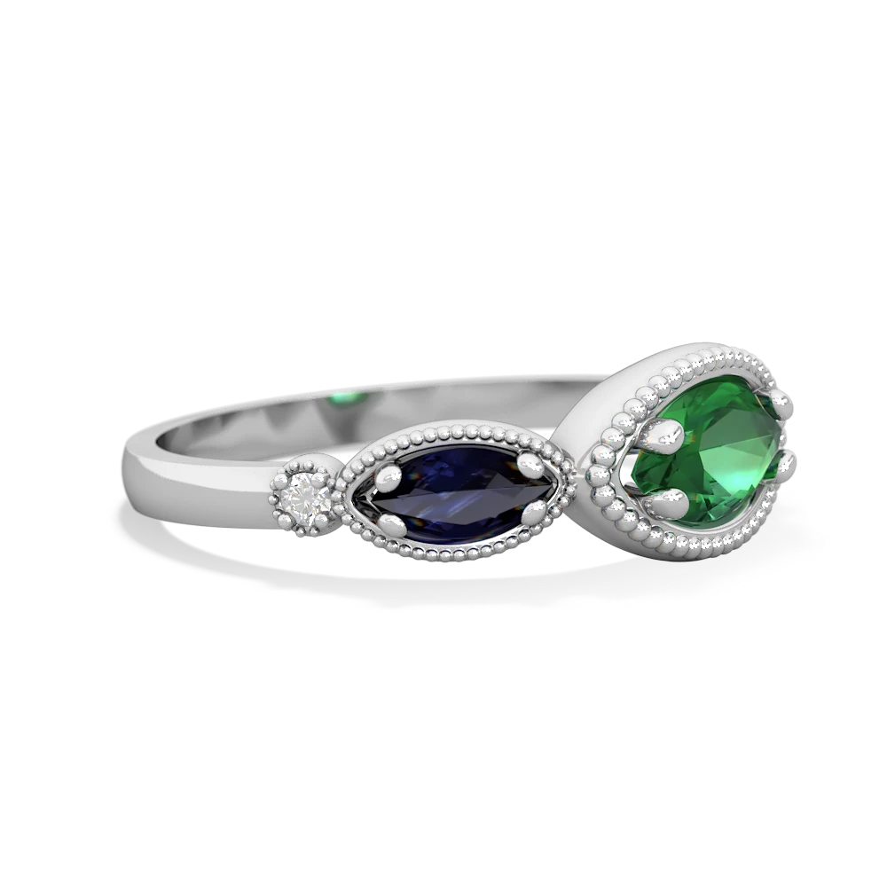 Lab Emerald Milgrain Marquise 14K White Gold ring R5700
