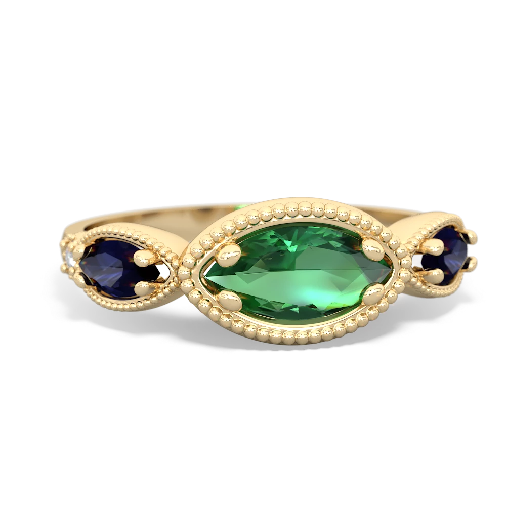 Lab Emerald Milgrain Marquise 14K Yellow Gold ring R5700