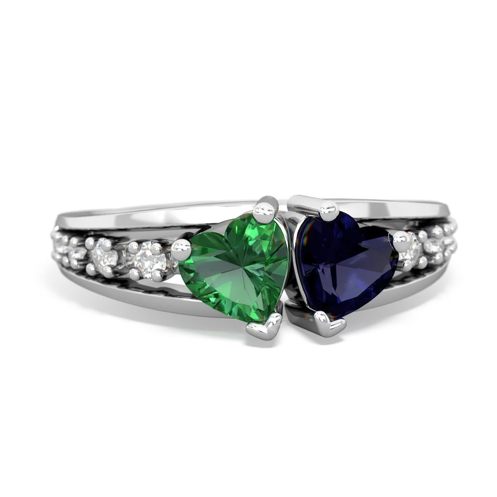 Lab Emerald Heart To Heart 14K White Gold ring R3342