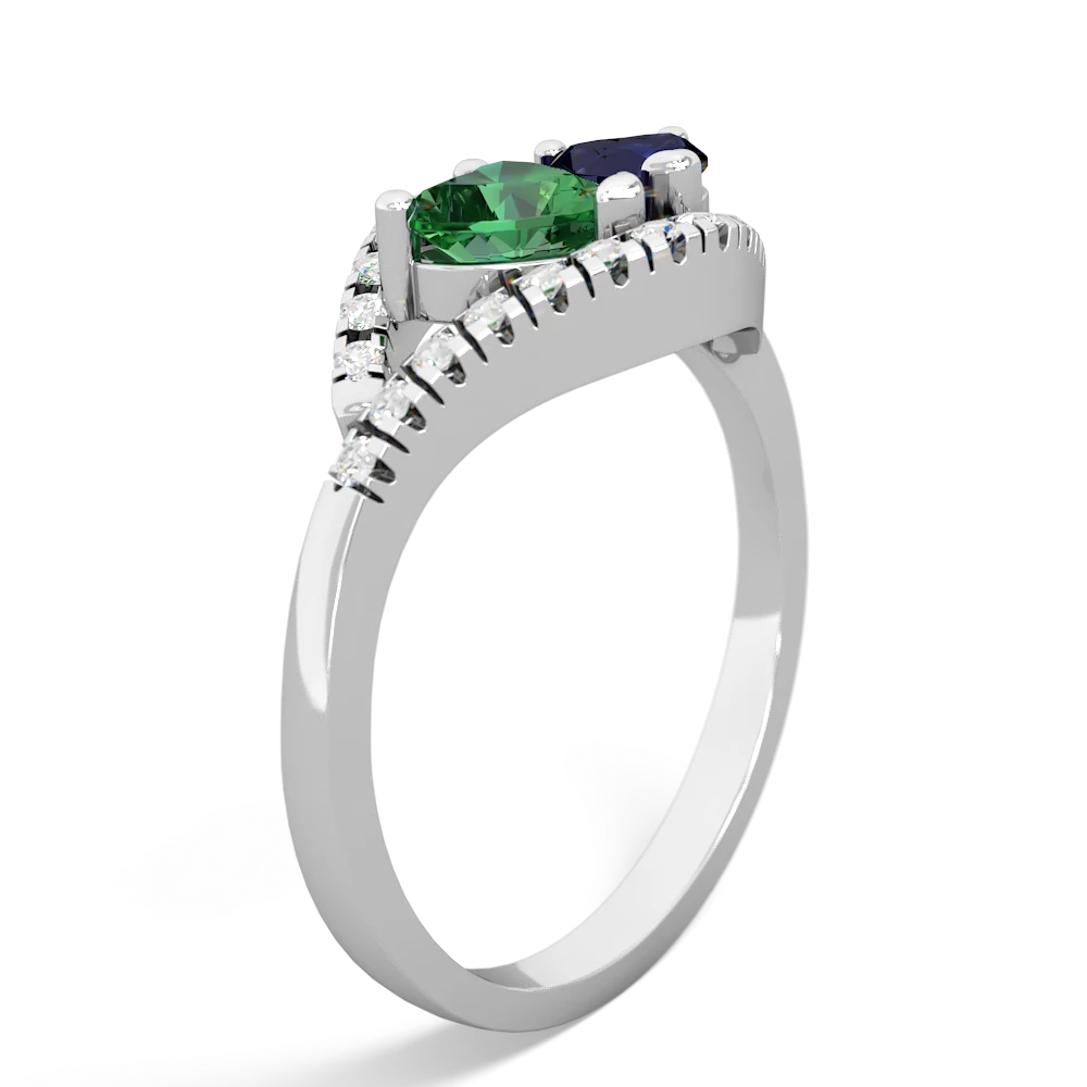 Lab Emerald Mother And Child 14K White Gold ring R3010