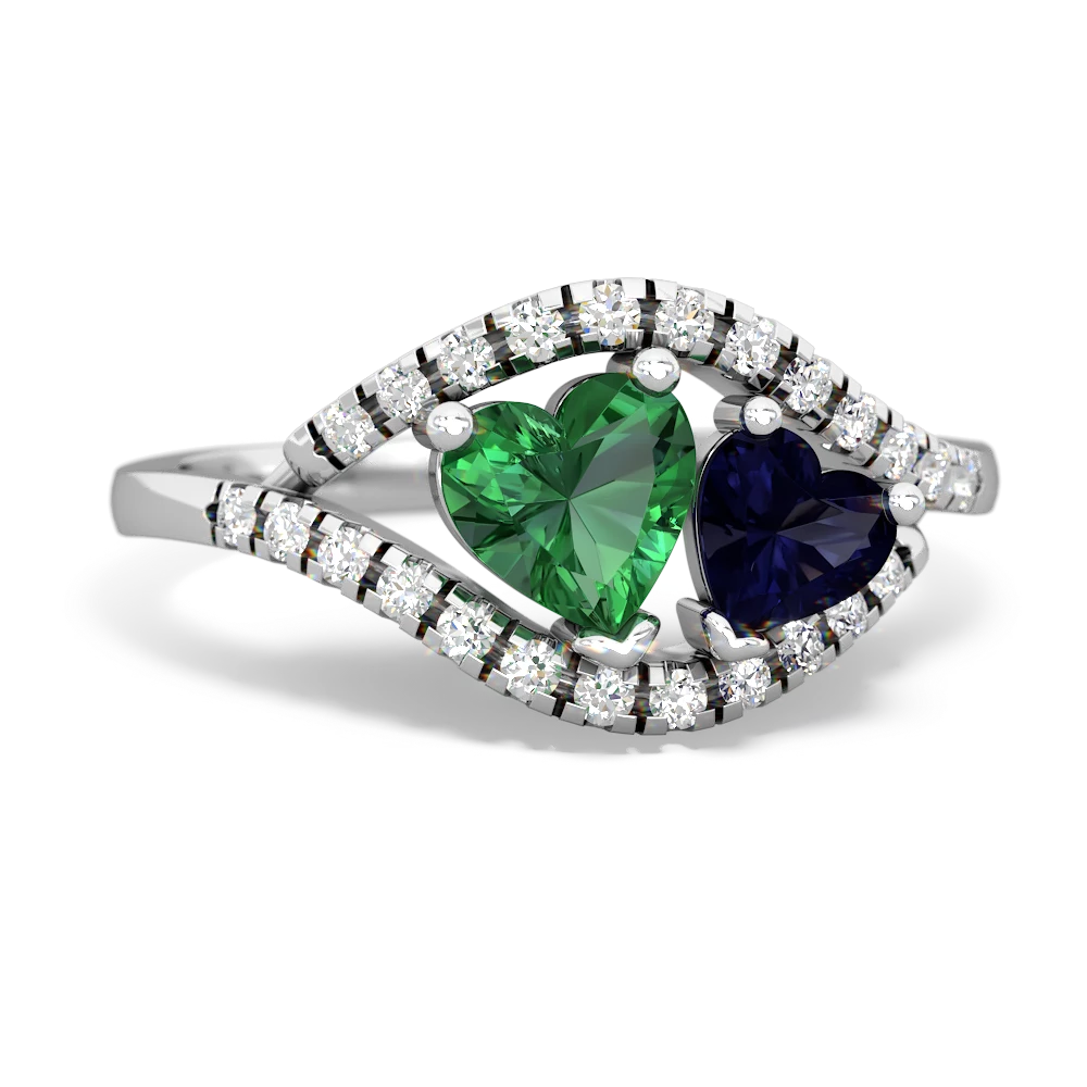 Lab Emerald Mother And Child 14K White Gold ring R3010