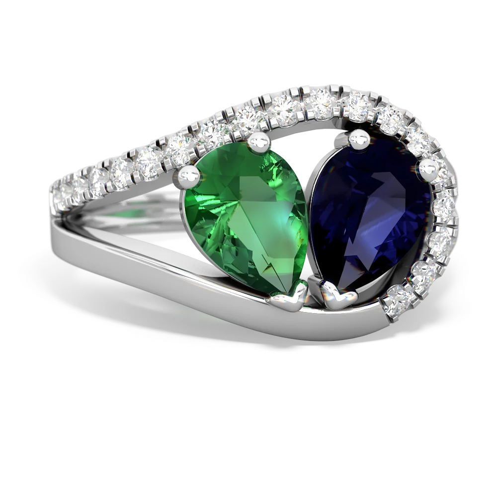 Lab Emerald Nestled Heart Keepsake 14K White Gold ring R5650