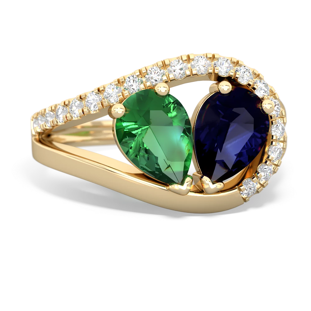 Lab Emerald Nestled Heart Keepsake 14K Yellow Gold ring R5650