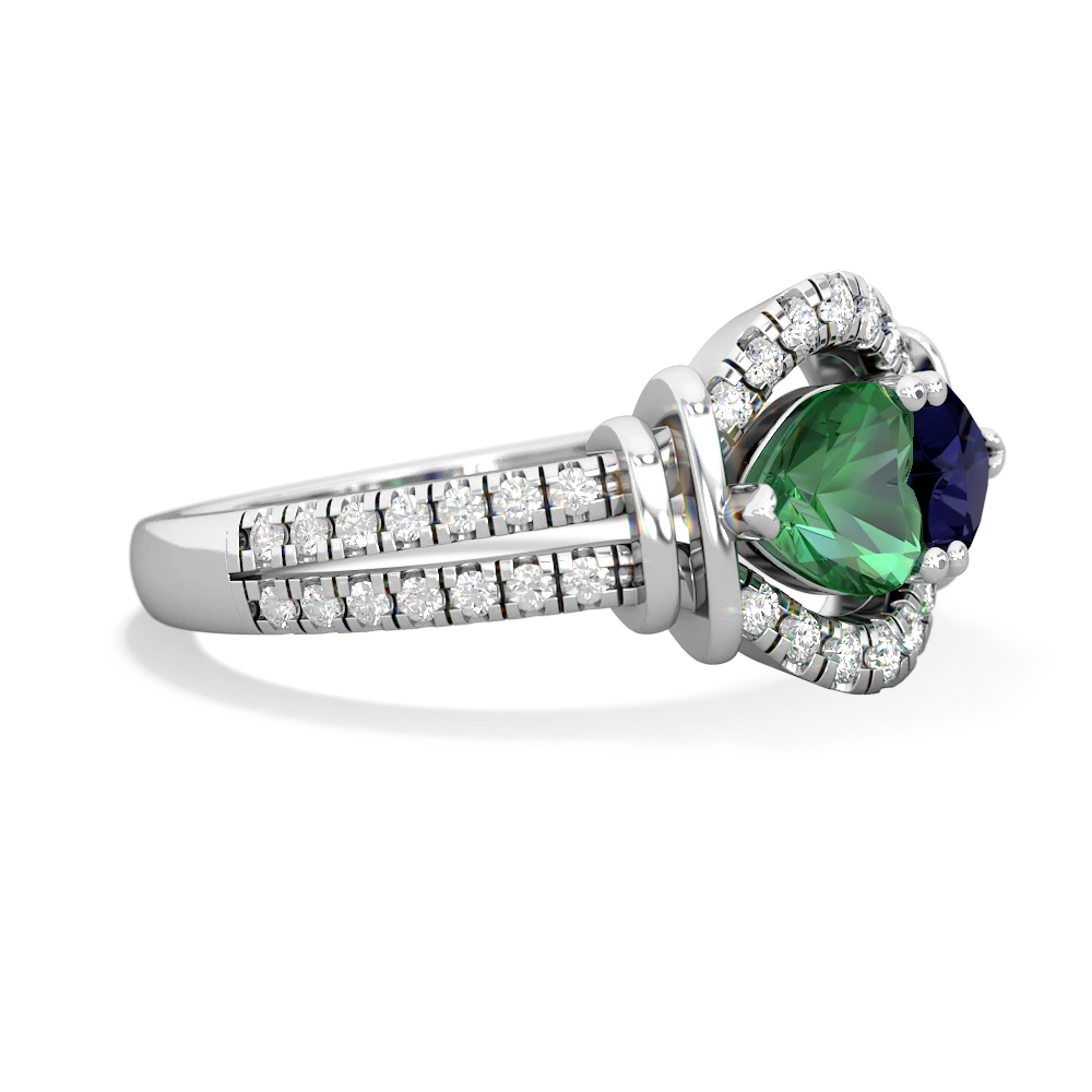 Lab Emerald Art-Deco Keepsake 14K White Gold ring R5630