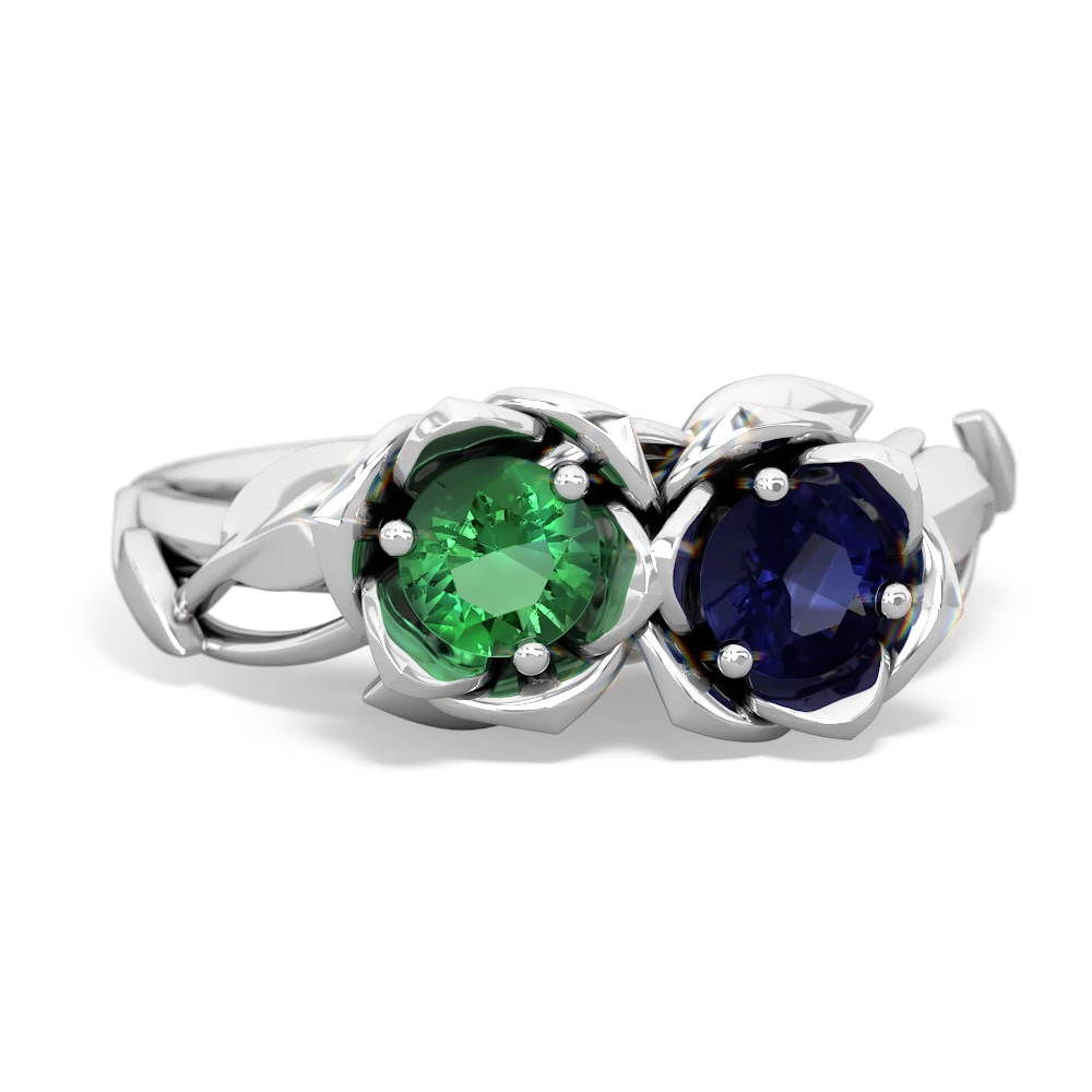 Lab Emerald Rose Garden 14K White Gold ring R5510