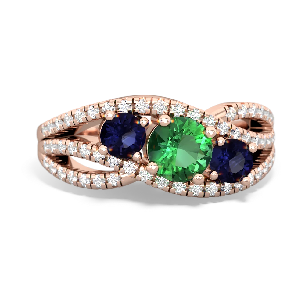 Lab Emerald Three Stone Aurora 14K Rose Gold ring R3080